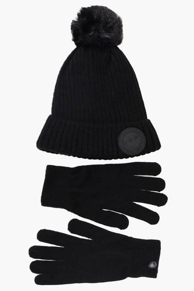 Canada Weather Gear Gloves Pom Pom Hat Set - Black - Womens Hats - Fairweather