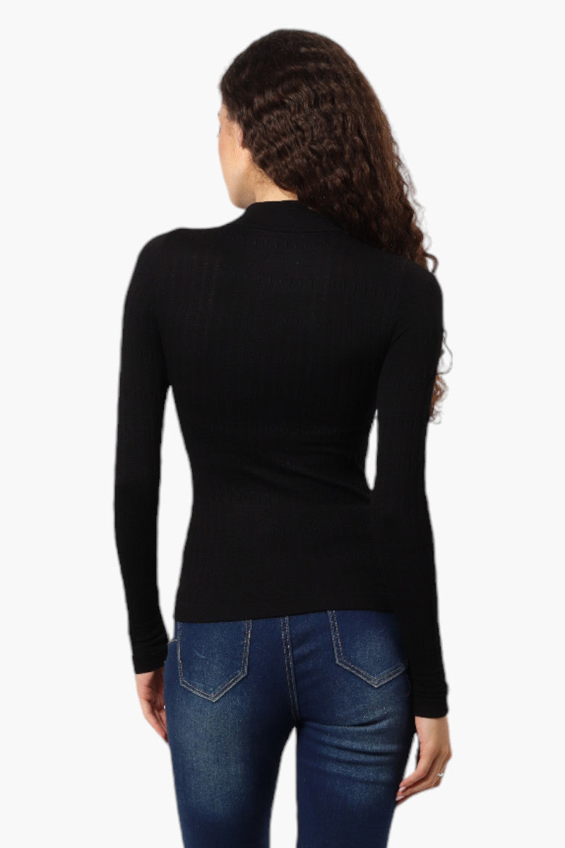 Magazine Ribbed Mock Neck Long Sleeve Top - Black - Womens Long Sleeve Tops - Fairweather