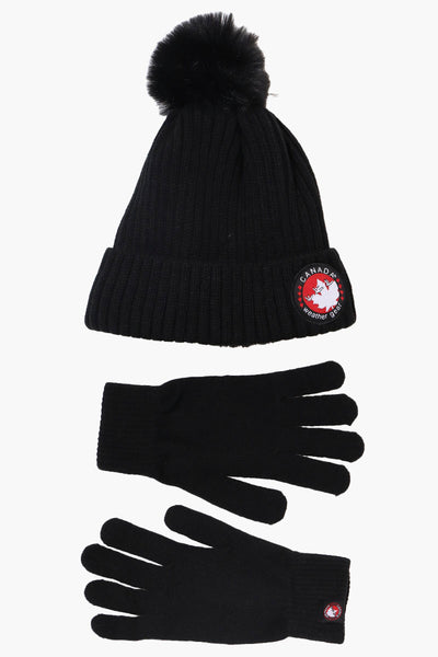 Canada Weather Gear Gloves Pom Pom Hat Set - Black - Womens Hats - Fairweather