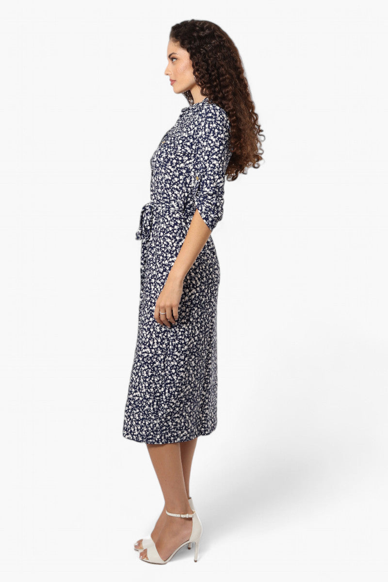 Beechers Brook Belted Floral Roll Up Sleeve Maxi Dress - Navy - Womens Maxi Dresses - Fairweather