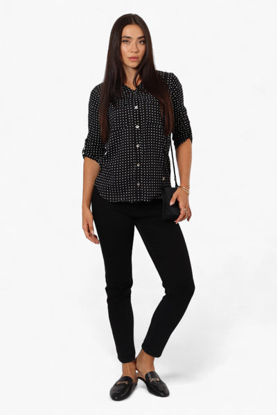 Beechers Brook Dotted Roll Up Sleeve Shirt - Black - Womens Shirts & Blouses - Fairweather