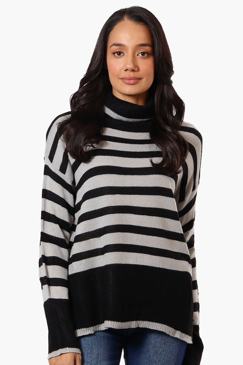 Beechers Brook Striped Turtleneck Pullover Sweater - Black - Womens Pullover Sweaters - Fairweather