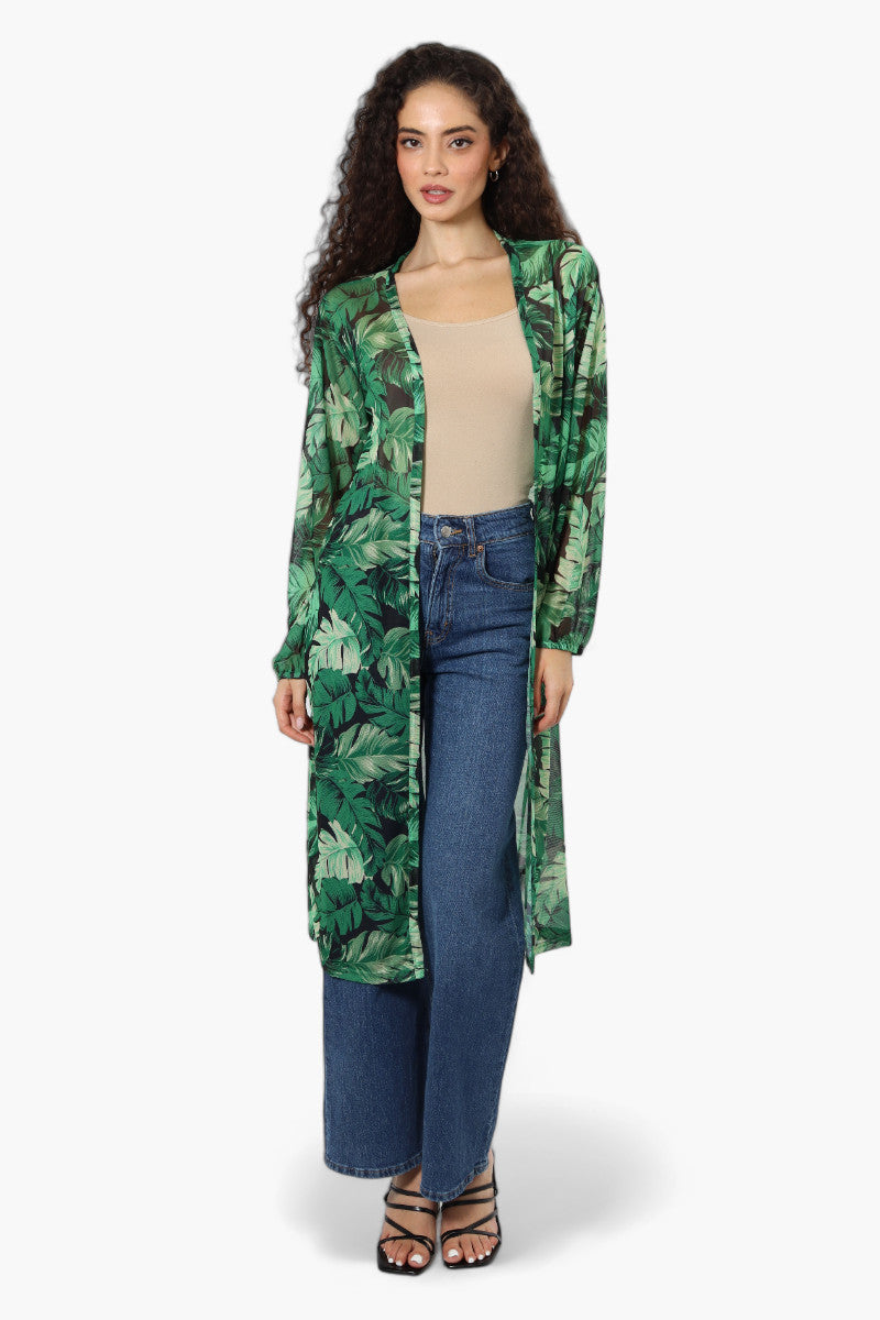 Limite Leaf Pattern Sheer Duster Cardigan - Green - Womens Cardigans - Fairweather