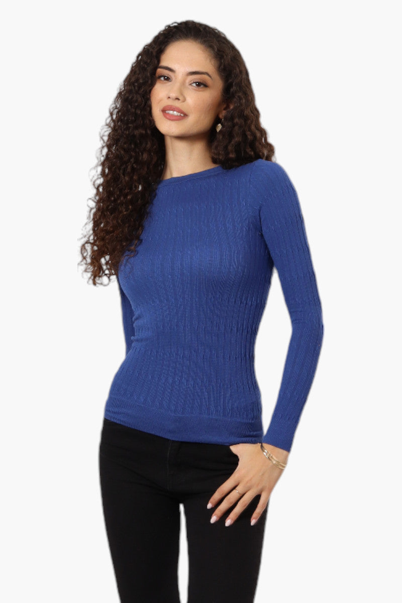 Magazine Solid Ribbed Crewneck Long Sleeve Top - Blue - Womens Long Sleeve Tops - Fairweather