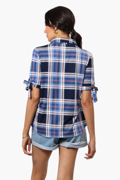 Urbanology Plaid Tie Sleeve Shirt - Blue - Womens Shirts & Blouses - Fairweather