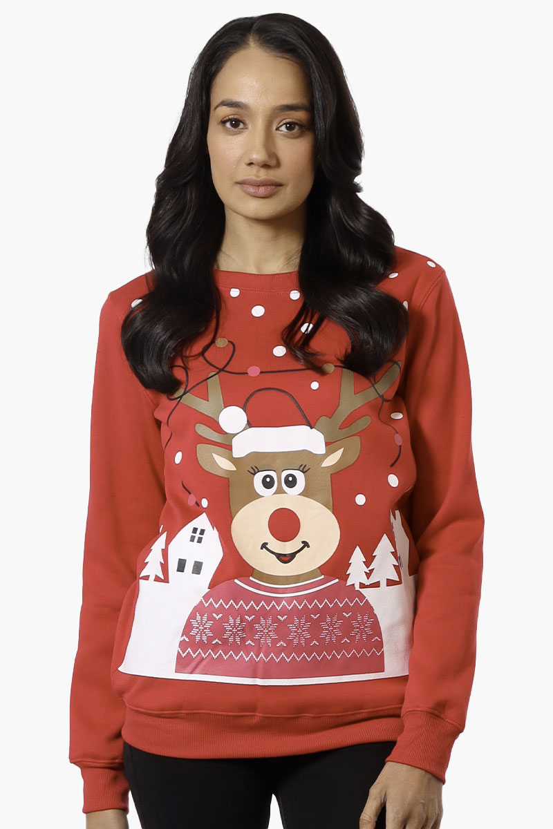 Ugly Christmas Sweater Reindeer Print Christmas Sweater - Red - Womens Christmas Sweaters - Fairweather