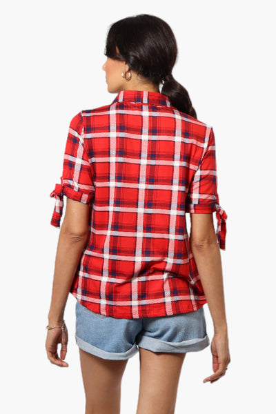 Urbanology Plaid Tie Sleeve Shirt - Red - Womens Shirts & Blouses - Fairweather