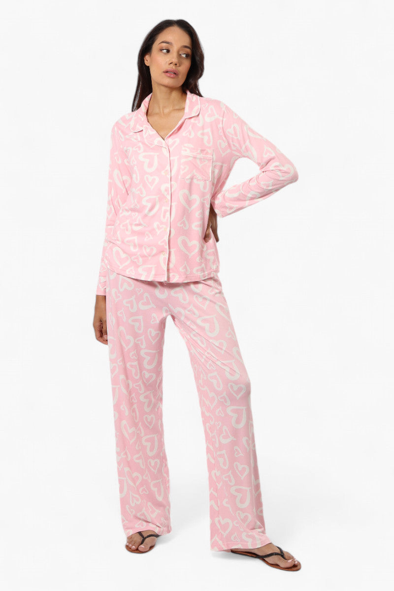 Canada Weather Gear Heart Pattern Wide Leg Pajama Pants - Pink - Womens Pajamas - Fairweather