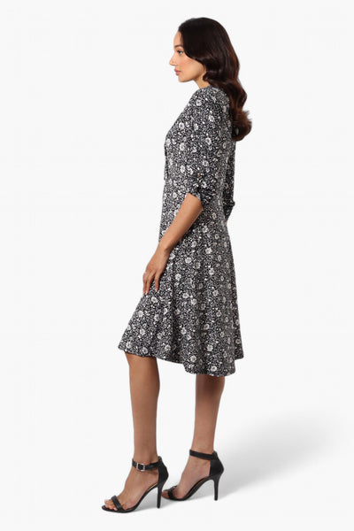 Beechers Brook Floral Crossover Button Up Sleeve Day Dress - Black - Womens Day Dresses - Fairweather