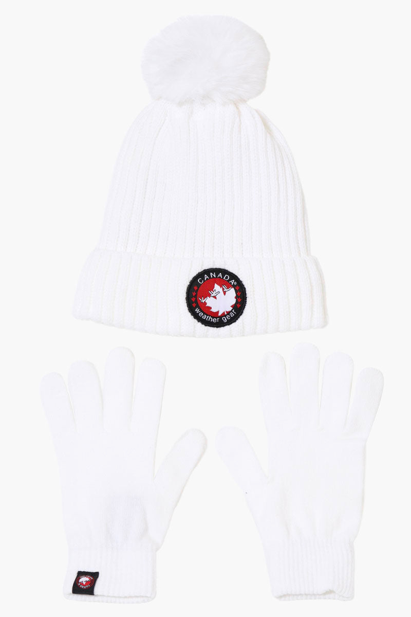 Canada Weather Gear Gloves Pom Pom Hat Set - White - Womens Hats - Fairweather