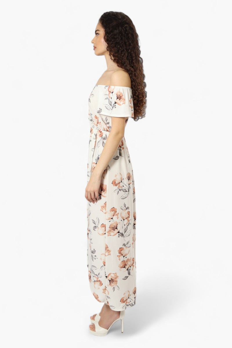 Beechers Brook Floral Off Shoulder Flounce Maxi Dress - Cream - Womens Maxi Dresses - Fairweather