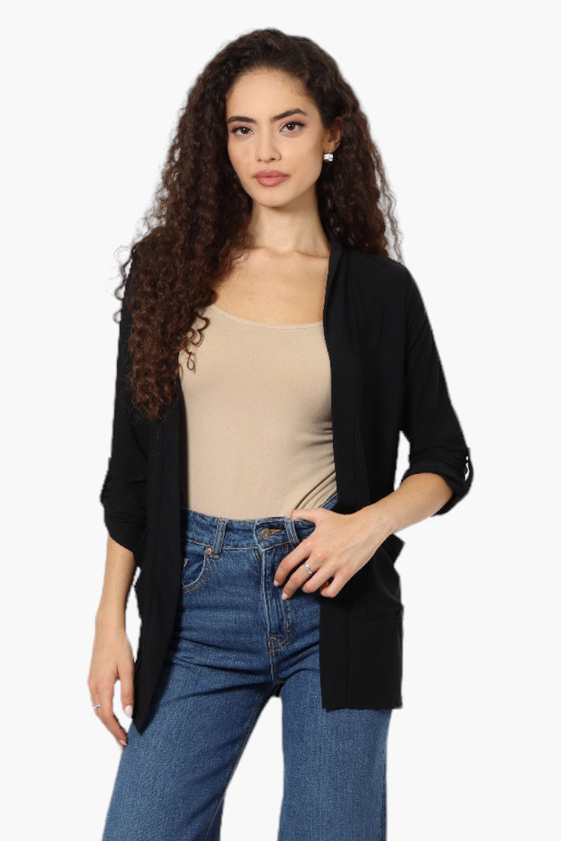 International INC Company Roll Up Sleeve Open Wrap Cardigan - Black - Womens Cardigans - Fairweather