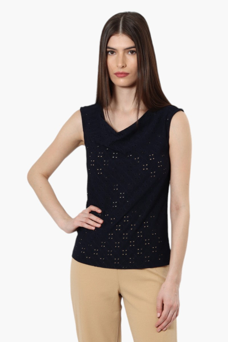 Urbanology Knit Eyelet Cowl Tank Top - Navy - Womens Tees & Tank Tops - Fairweather