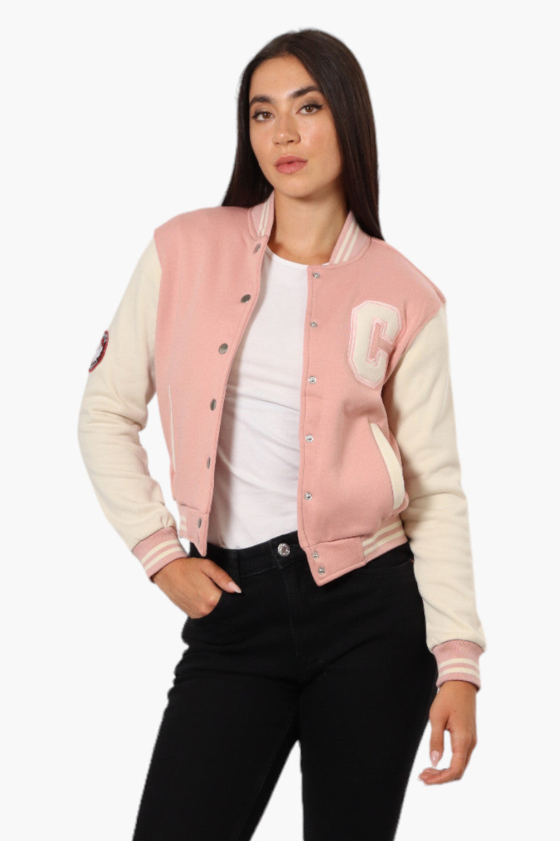 Canada Weather Gear Contrast Sleeve Varsity Lightweight Jacket - Pink - Womens Lightweight Jackets - Fairweather