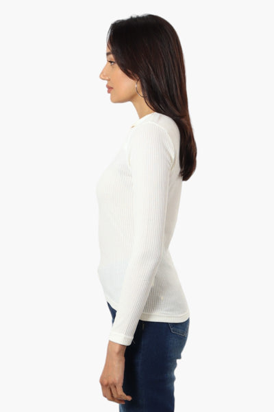 Magazine Ribbed Front Twist Long Sleeve Top - White - Womens Long Sleeve Tops - Fairweather