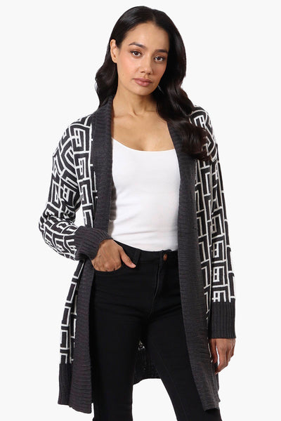 International INC Company Patterned Fold Over Wrap Cardigan - Grey - Womens Cardigans - Fairweather