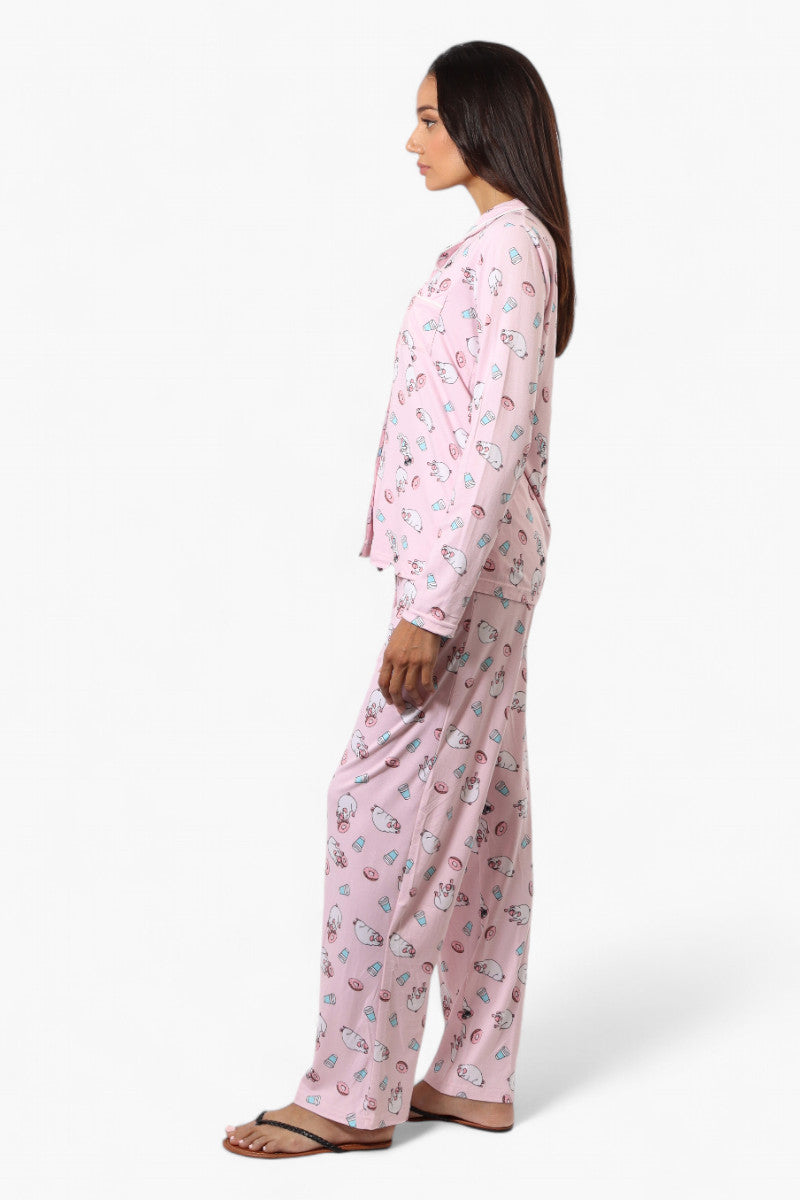 Canada Weather Gear Pug Pattern Wide Leg Pajama Pants - Pink - Womens Pajamas - Fairweather