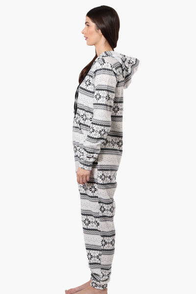 Cuddly Canuckies Hooded Festive Pattern Onesie - White - Womens Onesies - Fairweather