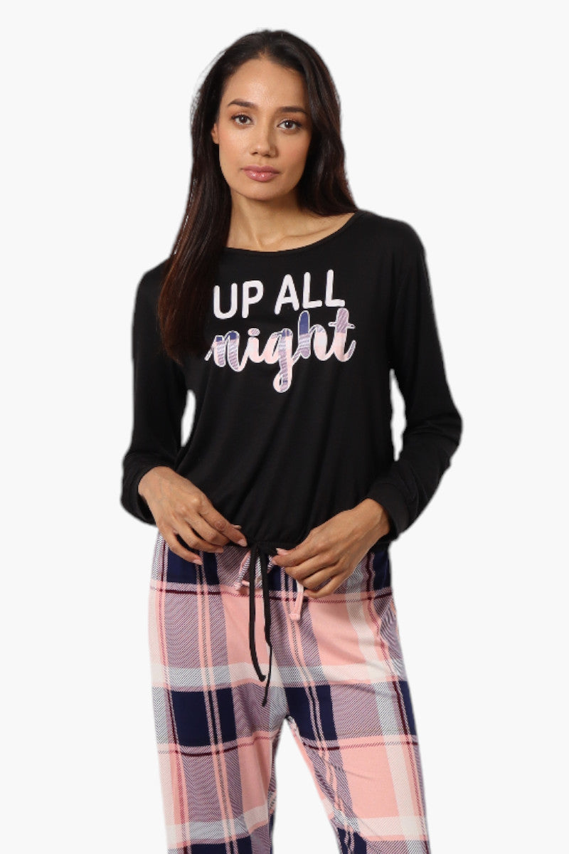 Canada Weather Gear Up All Night Print Drawstring Pajama Top - Black - Womens Pajamas - Fairweather