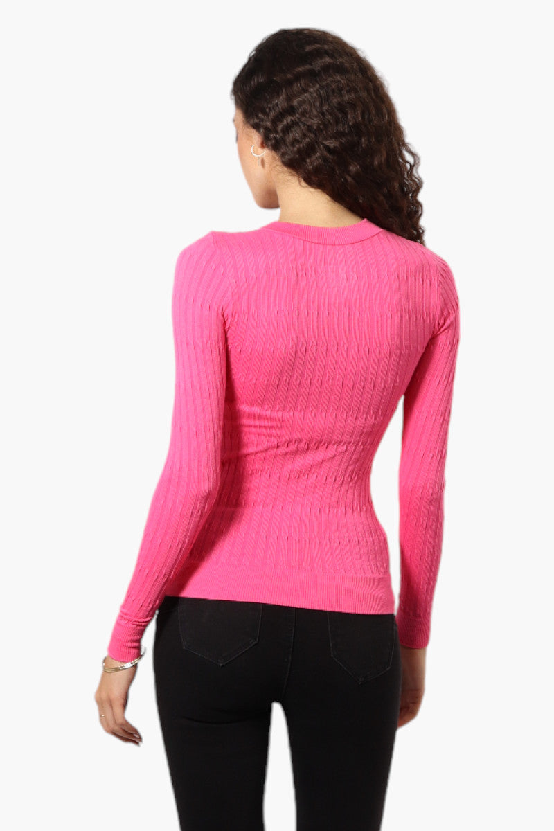 Magazine Solid Ribbed Crewneck Long Sleeve Top - Pink - Womens Long Sleeve Tops - Fairweather