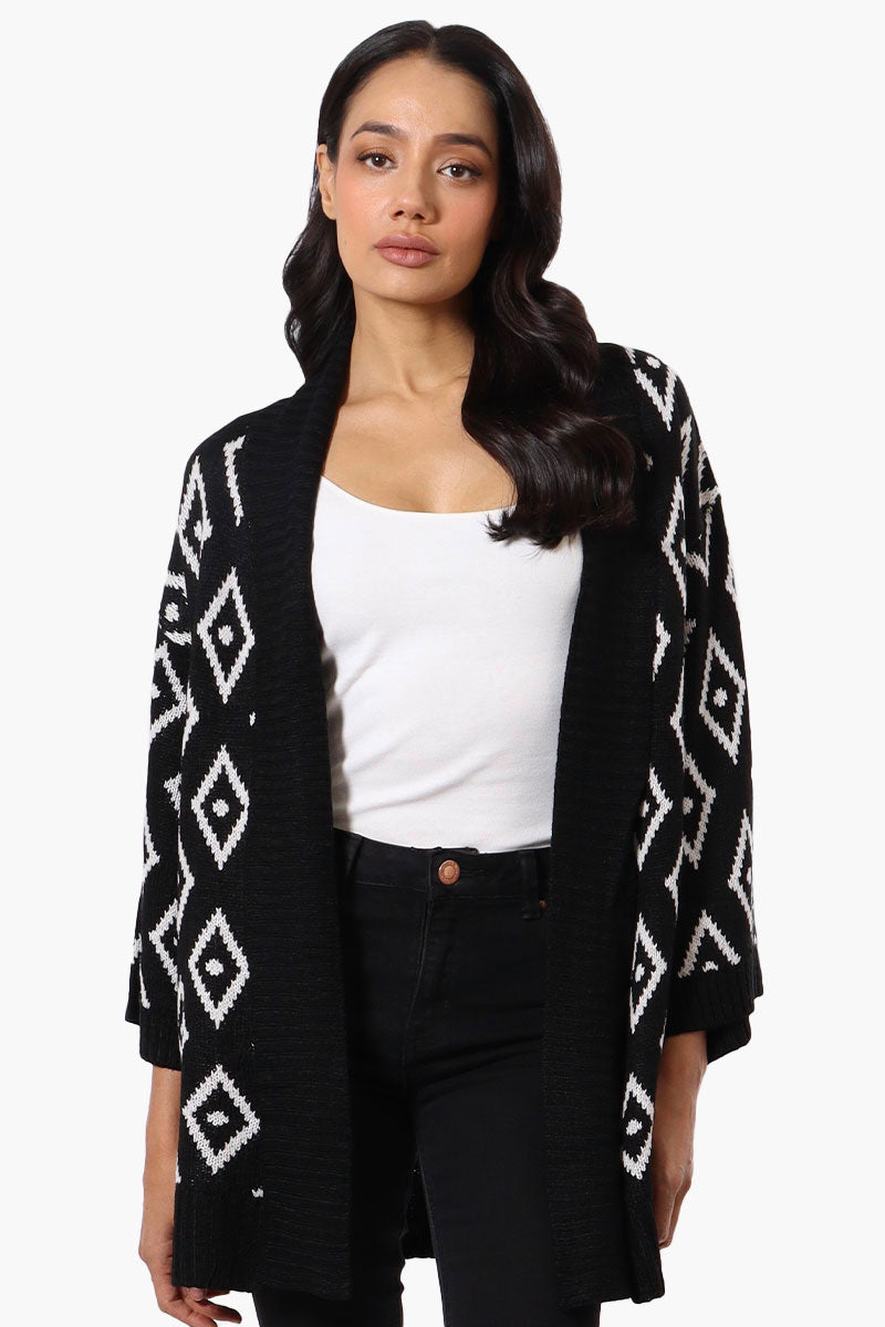 International INC Company Diamond Pattern Wrap Cardigan - Black - Womens Cardigans - Fairweather