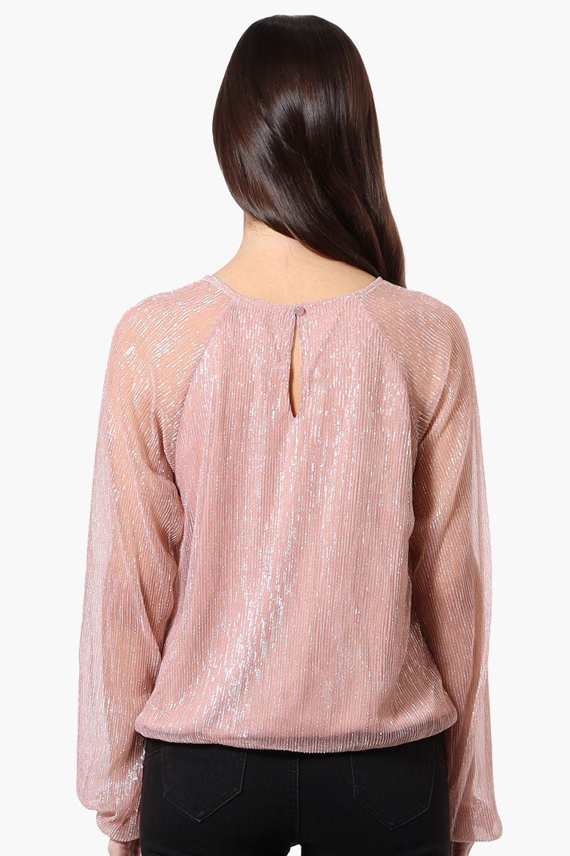 Limite Sheer Sleeve Lurex Keyhole Blouse - Pink - Womens Shirts & Blouses - Fairweather