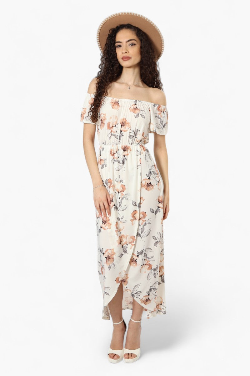 Beechers Brook Floral Off Shoulder Flounce Maxi Dress - Cream - Womens Maxi Dresses - Fairweather