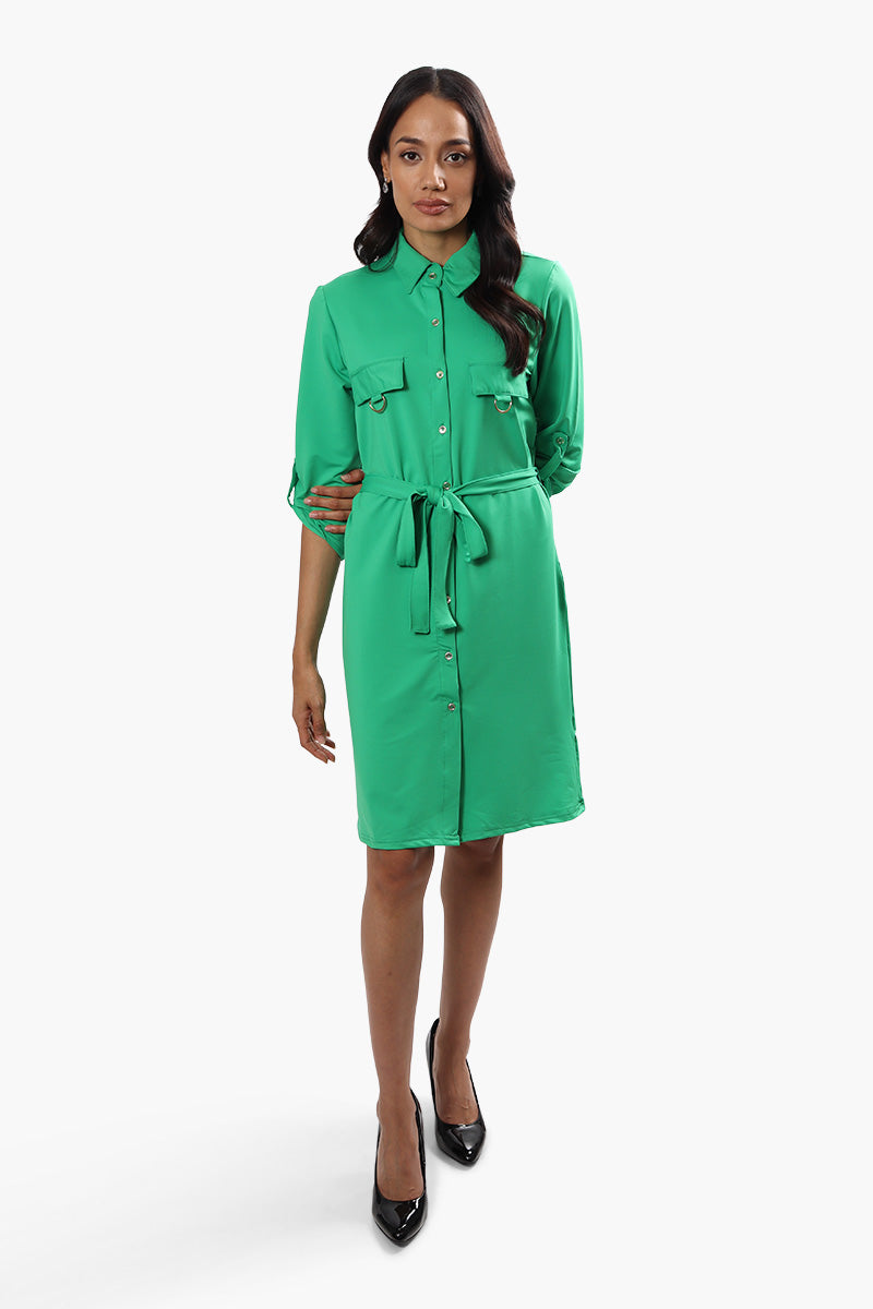 Beechers Brook Belted Button Up Day Dress - Green