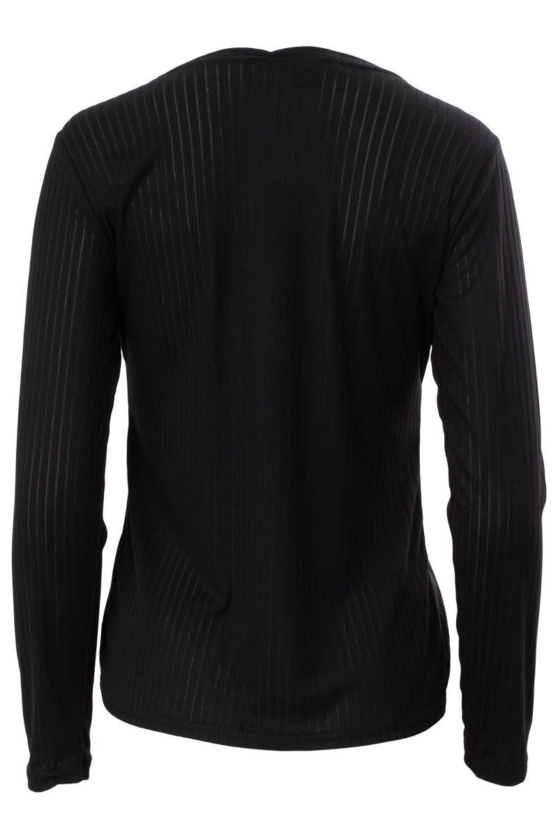 Solid Ribbed Crossover Long Sleeve Top - Black - Womens Long Sleeve Tops - Fairweather